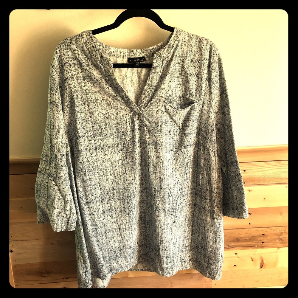 Willi Smith navy blue linen shirt